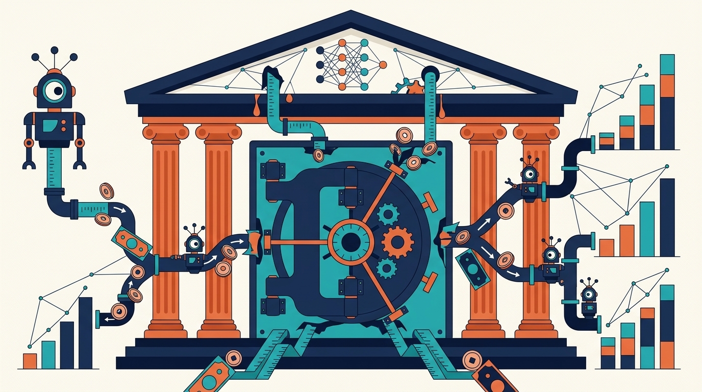 Abstract illustration of a digital identity wallet replacing a traditional bank card